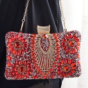 ACCITY - WOMEN DINNER CHAIN ONE-SHOULER DIAMOND BAG - RED
